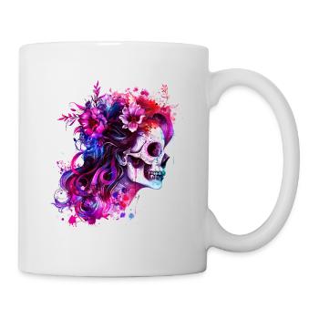 Skull, Woman with Flowers, Lady, Beauty - Mug - white - Right