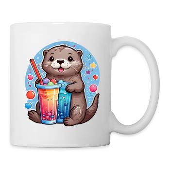 Kleiner Süßer Otter trinkt Limonade - Tasse - Weiß - Rechts
