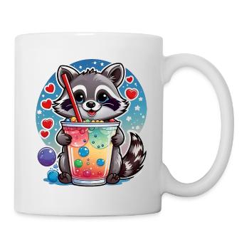 kleiner süßer Waschbär mit Limonade und Strohhalm - Tasse - Weiß - Rechts