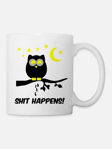 eule shit happens 02 - Tasse - Weiß