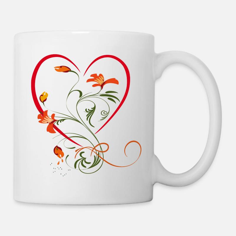 Herz mit Blumenranke - Tasse - Weiß
