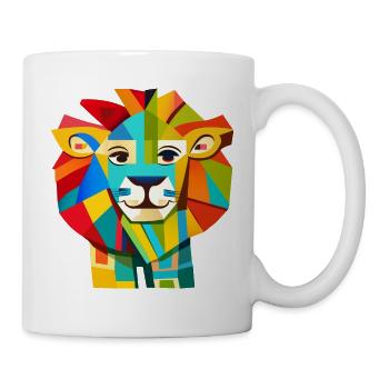 Abstrakter Löwe (Geometrische Formen, Bunt) - Tasse - Weiß - Rechts