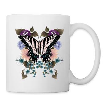 Queue d’aronde papillon avec des fleurs - Mug blanc - blanc - Droite
