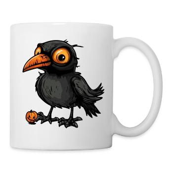 Rabe Krähe Halloween Comic Lustig - Tasse - Weiß - Rechts