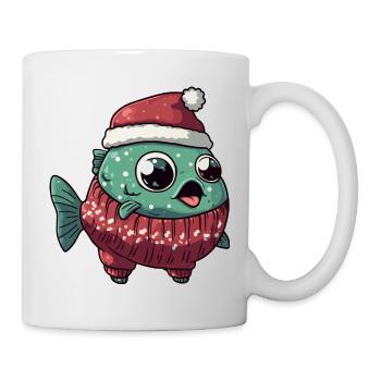 Bande dessinée de Noël poisson piranha - Mug blanc - blanc - Droite