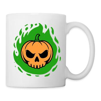 Pumpkin Skull in Green Flames - Mug - white - Right