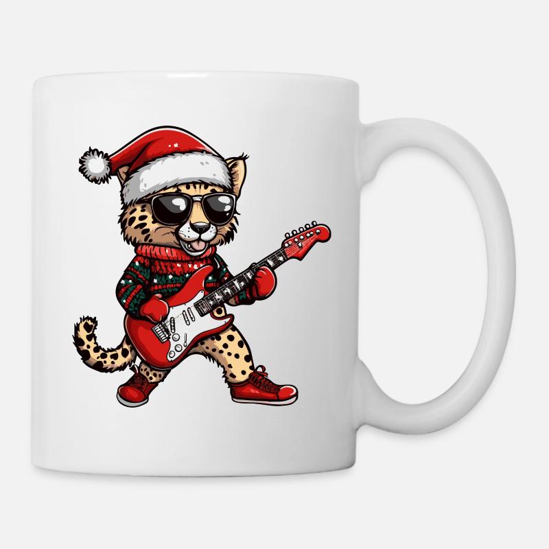 Guitare Rocker de Noël guépard - Mug blanc - blanc