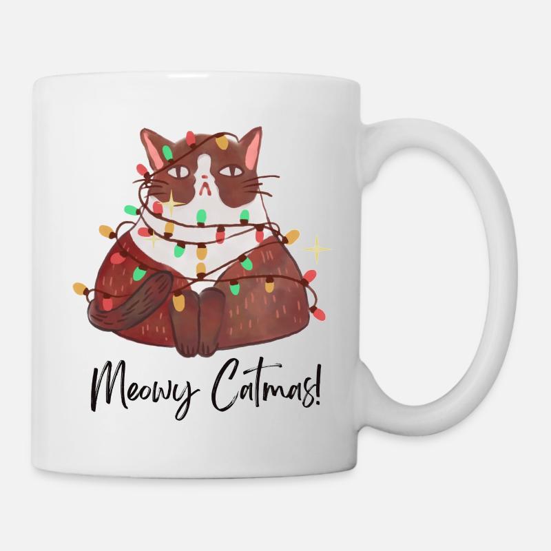 Meowy Catmes– Lustiges Katzen-Weihnachtsdesign - Tasse - Weiß