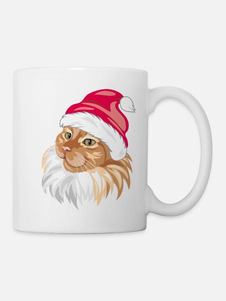 Süße stolze rote Katze mit Weihnachtsmannmütze - Tasse - Weiß