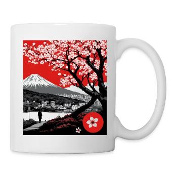 Landschaft mit Kirschblüten und Mount Fuji - Tasse - Weiß - Rechts