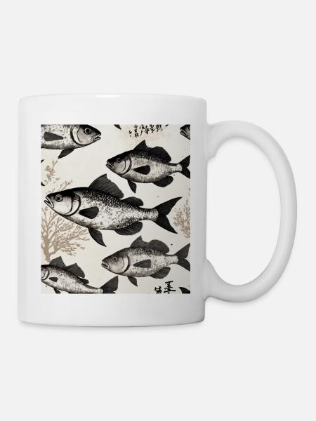 Japanese Style Fish Drawing - Mug - white