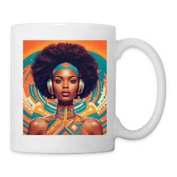 Porträt einer Person mit Afro und Kopfhörern - Tasse - Weiß - Rechts