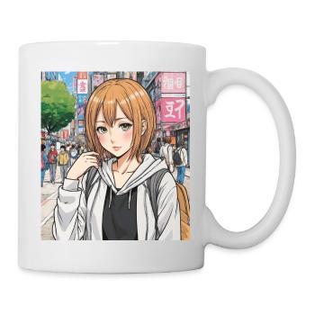 Anime-Figur auf der Straße der Stadt - Tasse - Weiß - Rechts