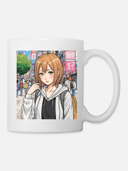 Anime character on the street of the city - Mug - white