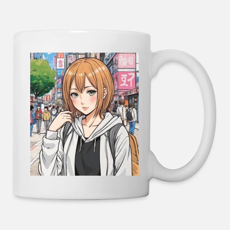 Personnage d’anime dans la rue de la ville - Mug blanc - blanc