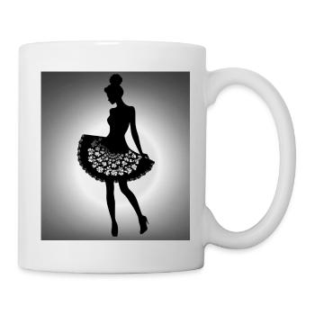 Silhouette einer Frau in einem Kleid mit Blumen - Tasse - Weiß - Rechts
