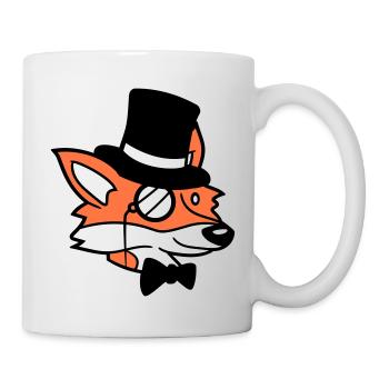 Fuchs Rotfuchs Sir Mr. Zylinder Hut Monokel Brille - Tasse - Weiß - Rechts