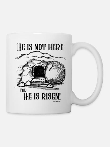 He Is Not Here - Black Text - Mug - white