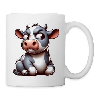 Funny skeptical cartoon cow bull - Mug - white - Right