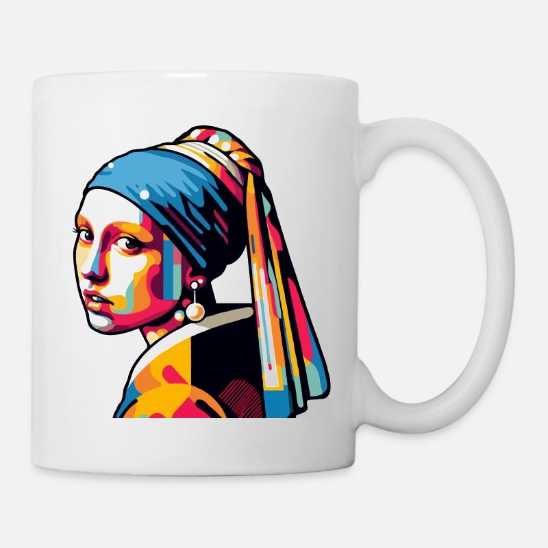 Mädchen mit Perlenohrring modern - Tasse - Weiß