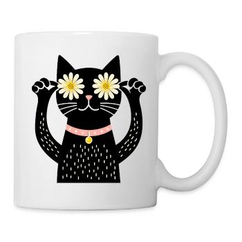 Chat et marguerites - Mug blanc - blanc - Droite