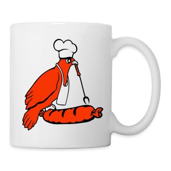 Bird grilling sausage grilling delicious eating sausages - Mug - white - Right