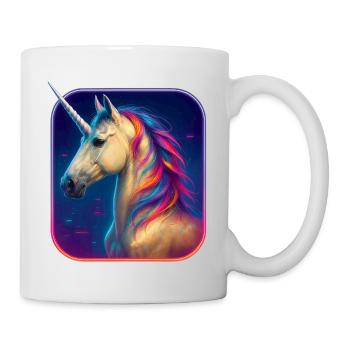 Akhal Teke Einhorn - Gold Shine mit Neon-Mähne - Tasse - Weiß - Rechts