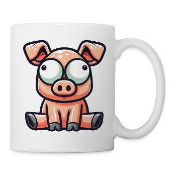 Cute Confused Cartoon Pig Funny Clumsy - Mug - white - Right