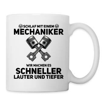 Schlaf mit einem Mechaniker – Werkstatthumor - Tasse - Weiß - Rechts