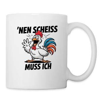 Je dois chier drôle de poulet dessin animé en disant - Mug blanc - blanc - Droite