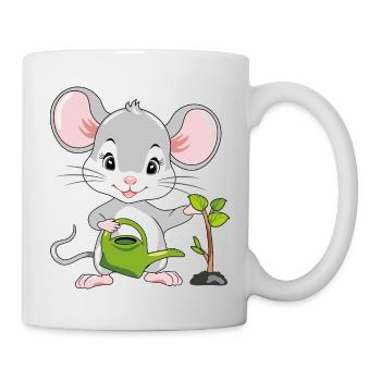Cute little mouse is watering the plant - Mug - white - Right