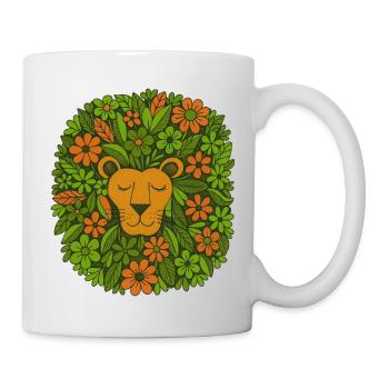 Retro Leo Löwe mit 70er Jahre Blumen - Tasse - Weiß - Rechts