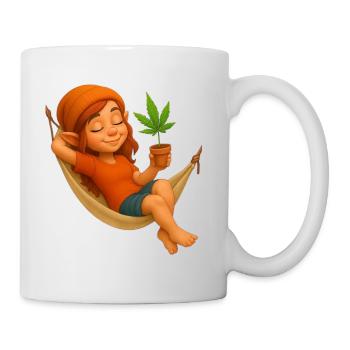 Zwergin in Hängematte mit Cannabispflanze - Tasse - Weiß - Rechts