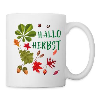 Hallo Herbst Herbstliche Blätter und Eicheln  - Tasse - Weiß - Rechts