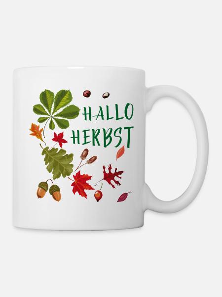 Hallo Herbst Herbstliche Blätter und Eicheln - Tasse - Weiß
