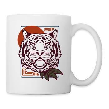 Tigerkopf mit roter Sonne Geometrische Tierkunst - Tasse - Weiß - Rechts