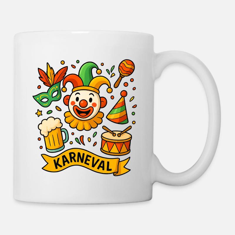 Bunter Karnevals Clown mit Trommel - Tasse - Weiß