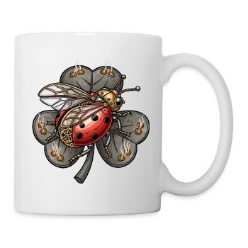 Steampunk ladybug on shamrock - Mug - white - Right