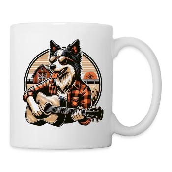 Country Dog With Guitar Border Collie Farm - Mug - white - Right