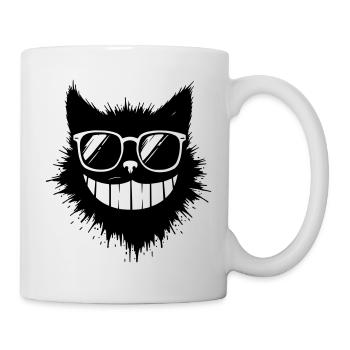 Cartoon Katze mit Sonnenbrille am Grinsen - Tasse - Weiß - Rechts