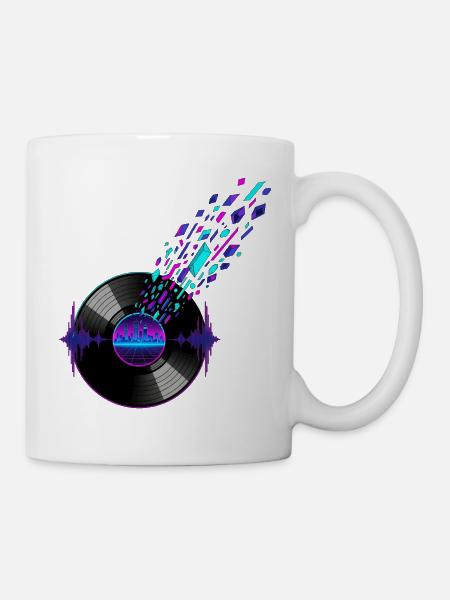 Retro Vinyl and Digital Skyline Design - Mug - white