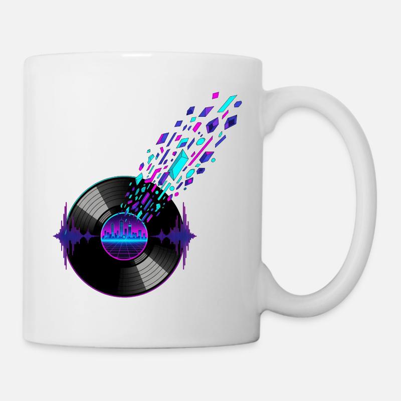 Retro-Vinyl und digitales Skyline-Design - Tasse - Weiß