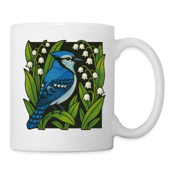 Blauhäher inmitten von Lilien Druck - Tasse - Weiß - Rechts