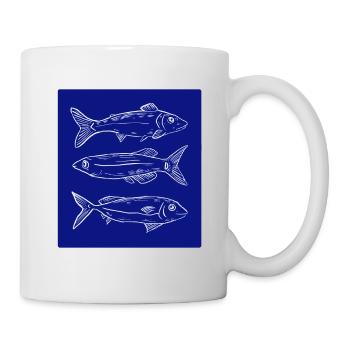 Dark blue fish pattern illustration - Tasse - Weiß - Rechts