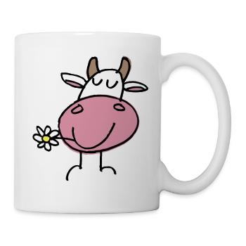 Fröhliche Kuh und zarte Blume - Tasse - Weiß - Rechts