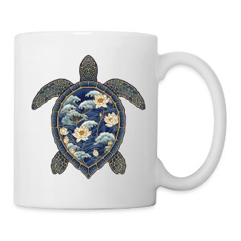 Schildkröte Porcelain Muster - Lotus & Wellen - Tasse - Weiß - Rechts