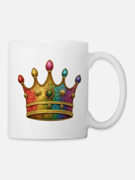 Lebendiges Regenbogen-Königskronen-Design - Tasse - Weiß