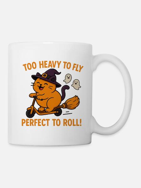 Katzen-Hexe auf Hexer- Scooter - Tasse - Weiß