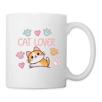 Niedliche und farbenfrohe Katzenzeichnung für den Innenbereich - Tasse - Weiß - Rechts