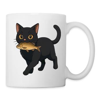 Katze mit Fisch Illustrationsdesign - Tasse - Weiß - Rechts